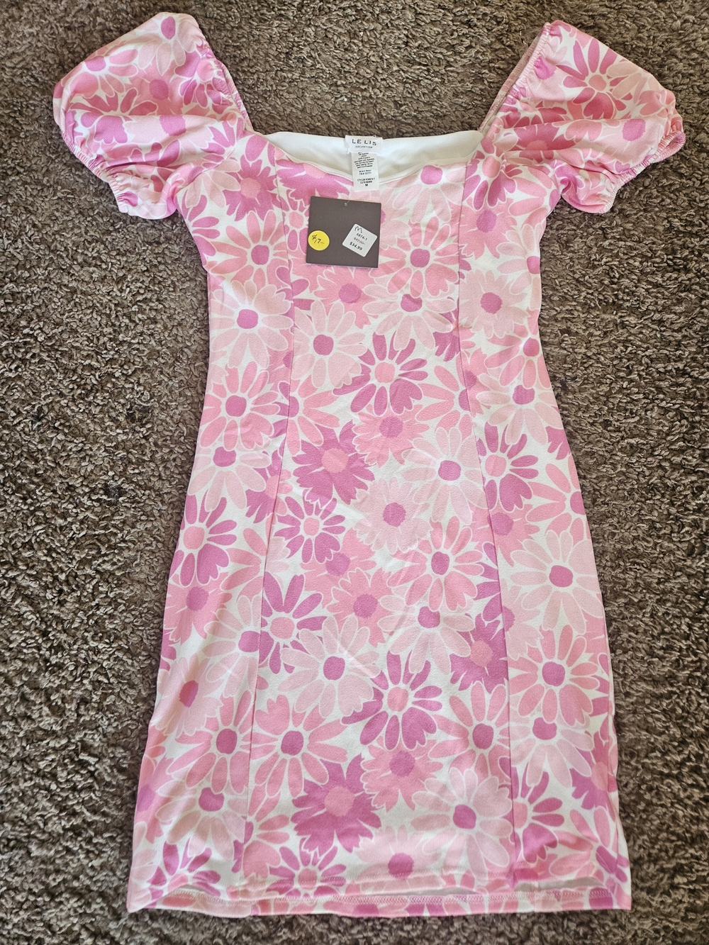 Womens Medium Le Lis Pink Floral A-Line Dress